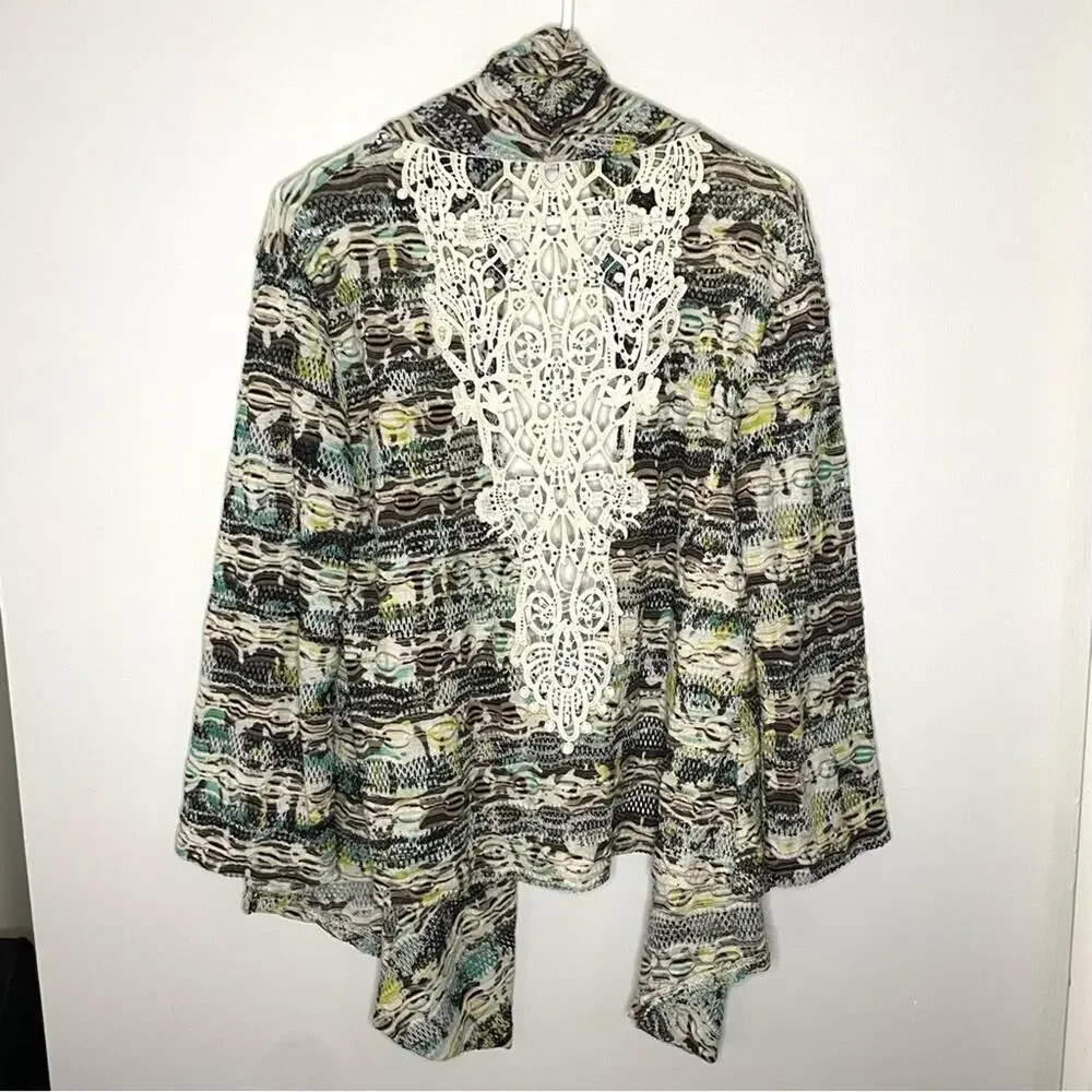 Alberto Makali Open Front Knit Crochet Insert Cardigan Size L